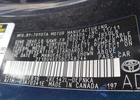 2011 Toyota Corolla Le z USA, uszkodzony, nr VIN 2T1BU4EE5BC748244